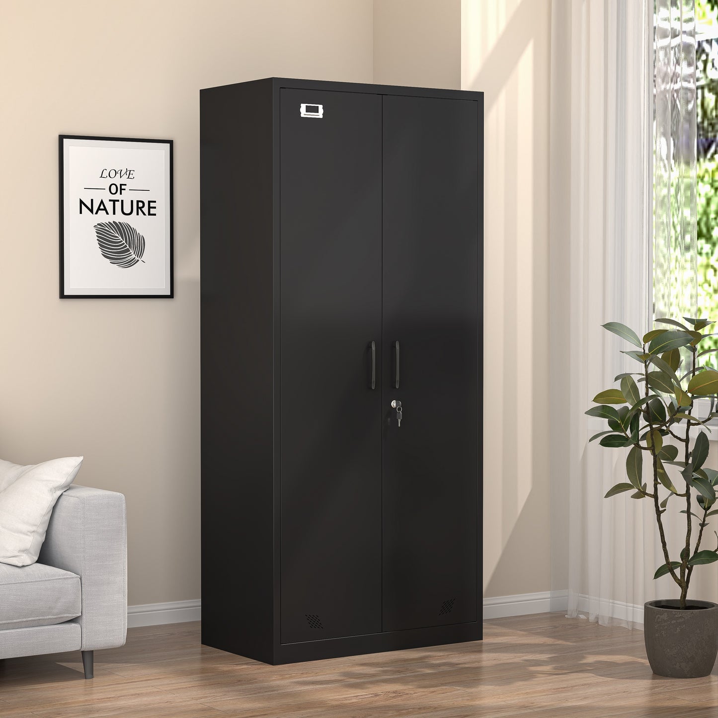 GEITIN Modern Freestanding Wardrobe Armoire with Metal Handle