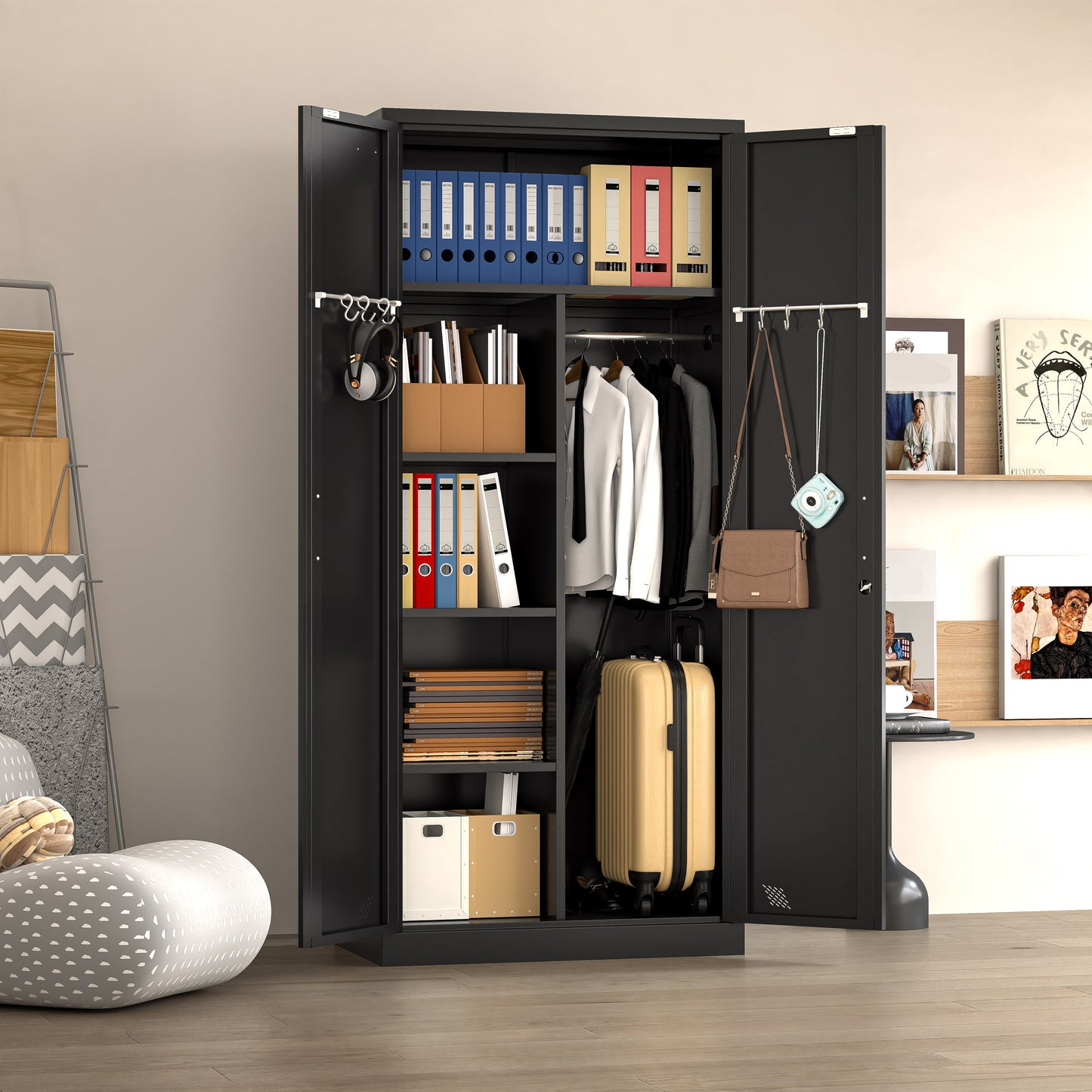 GEITIN Modern Freestanding Wardrobe Armoire with Metal Handle