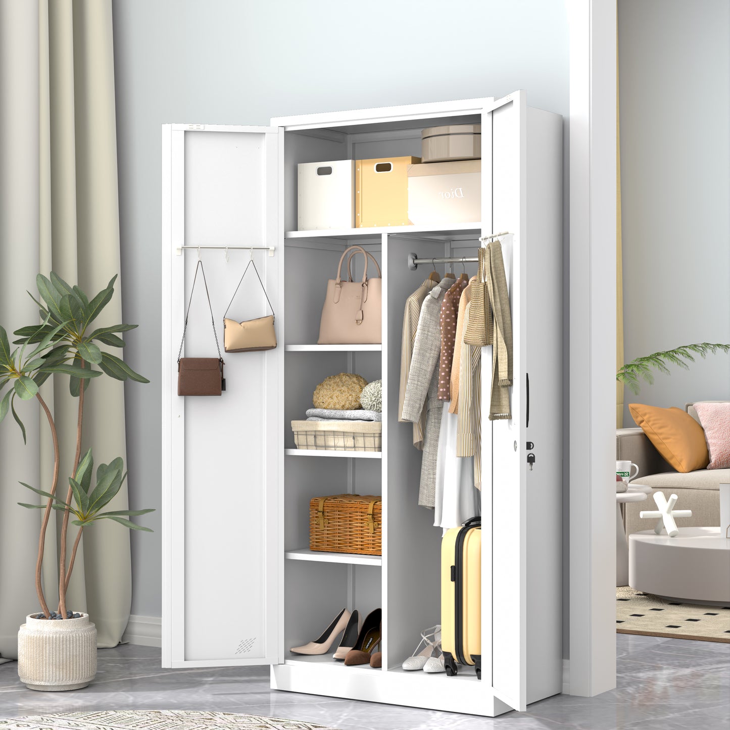 GEITIN Modern Freestanding Wardrobe Armoire with Metal Handle