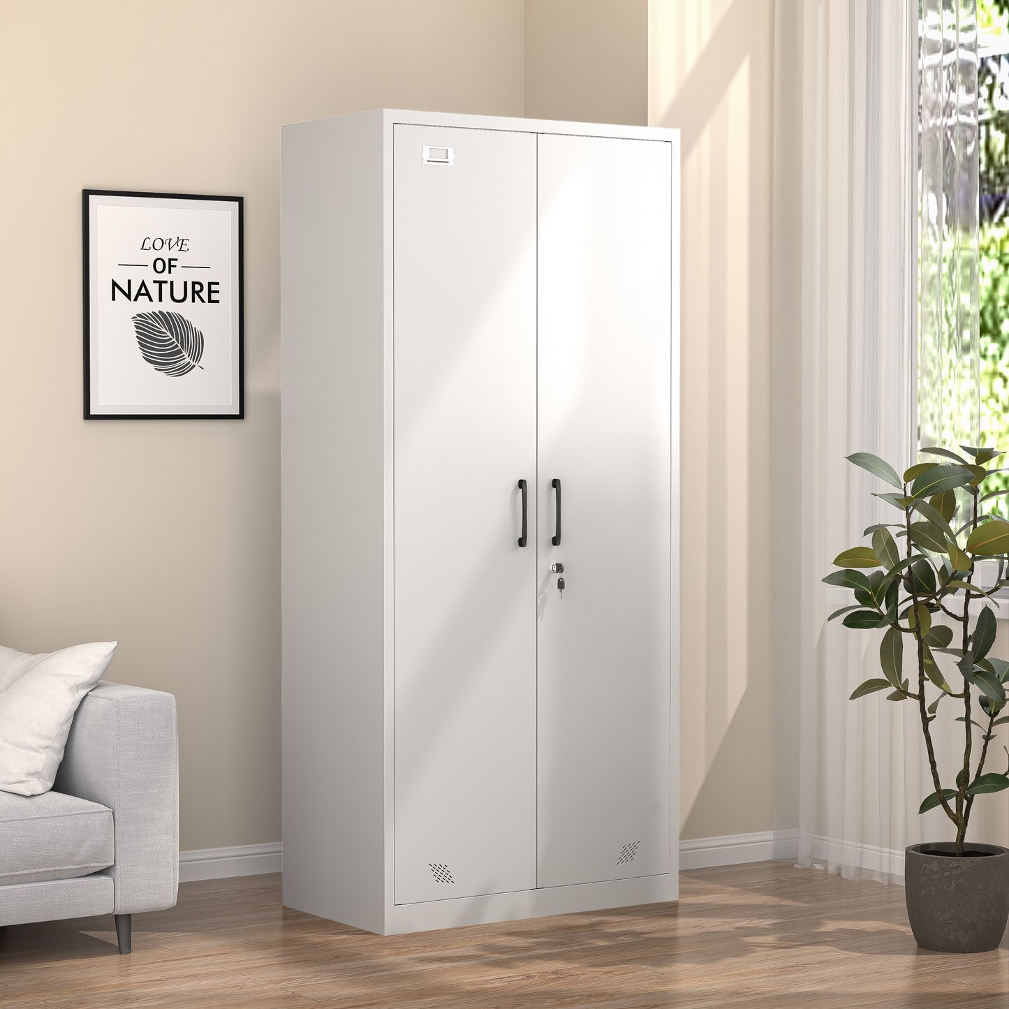 GEITIN Modern Freestanding Wardrobe Armoire with Metal Handle