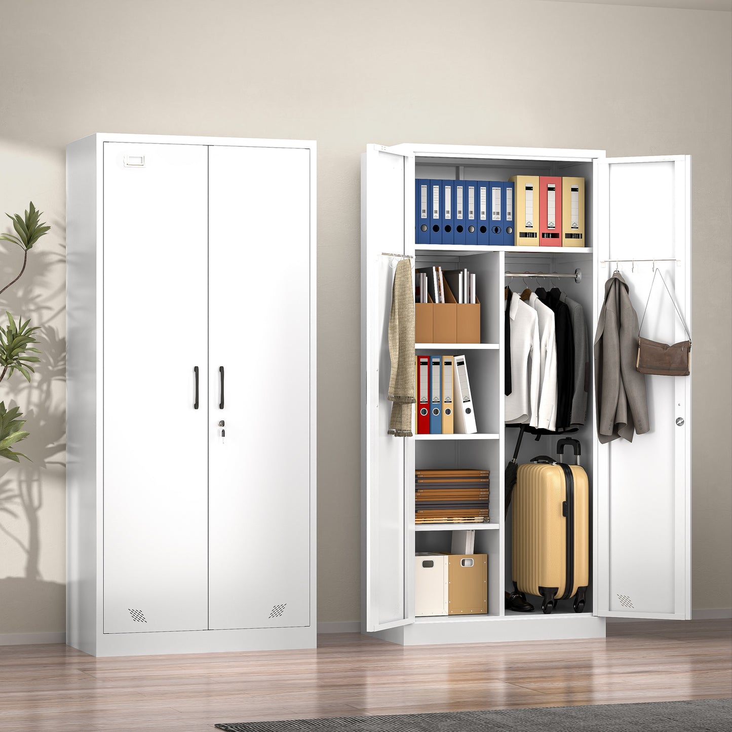 GEITIN Modern Freestanding Wardrobe Armoire with Metal Handle