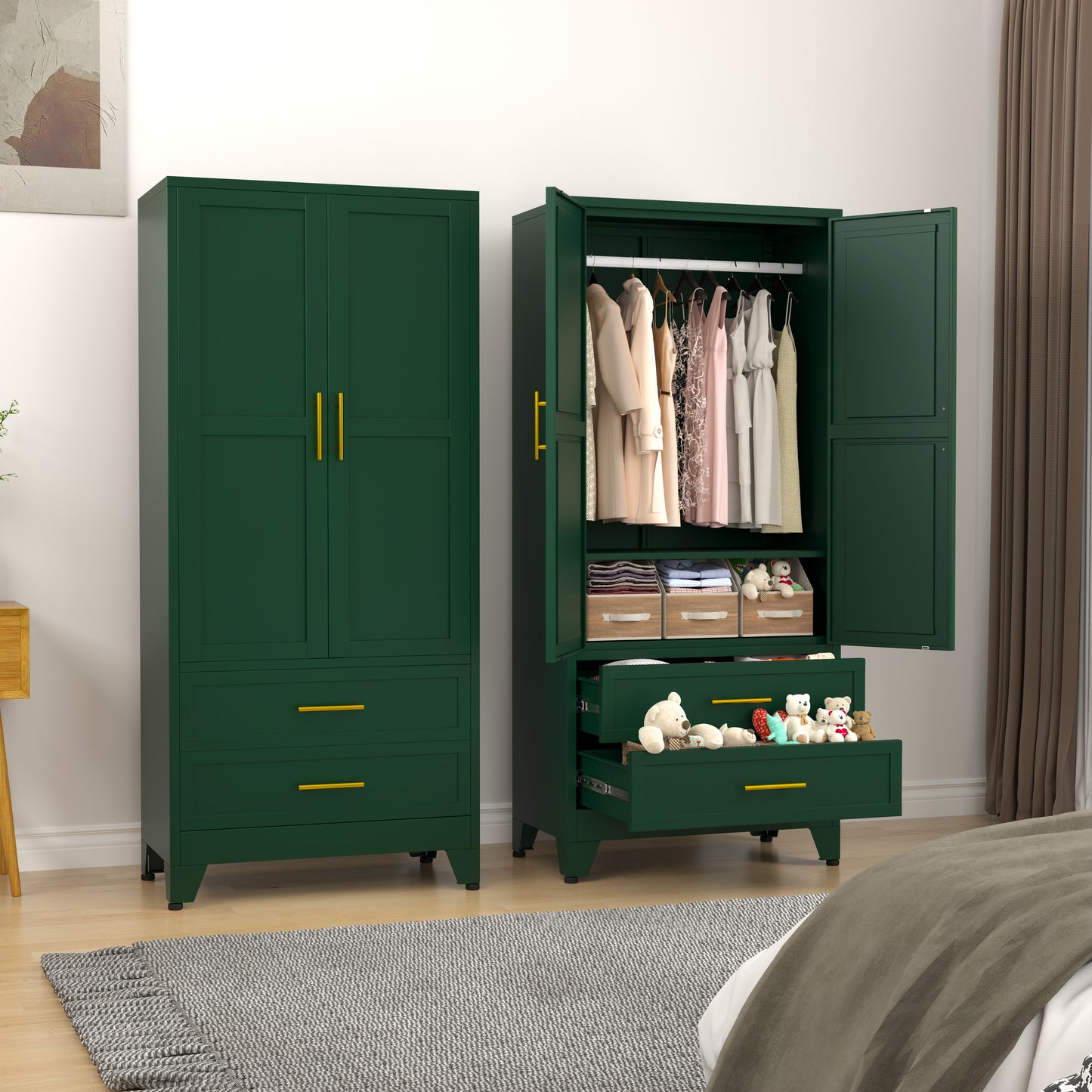 GEITIN Modern Freestanding Wardrobe Armoire with Two Drawers