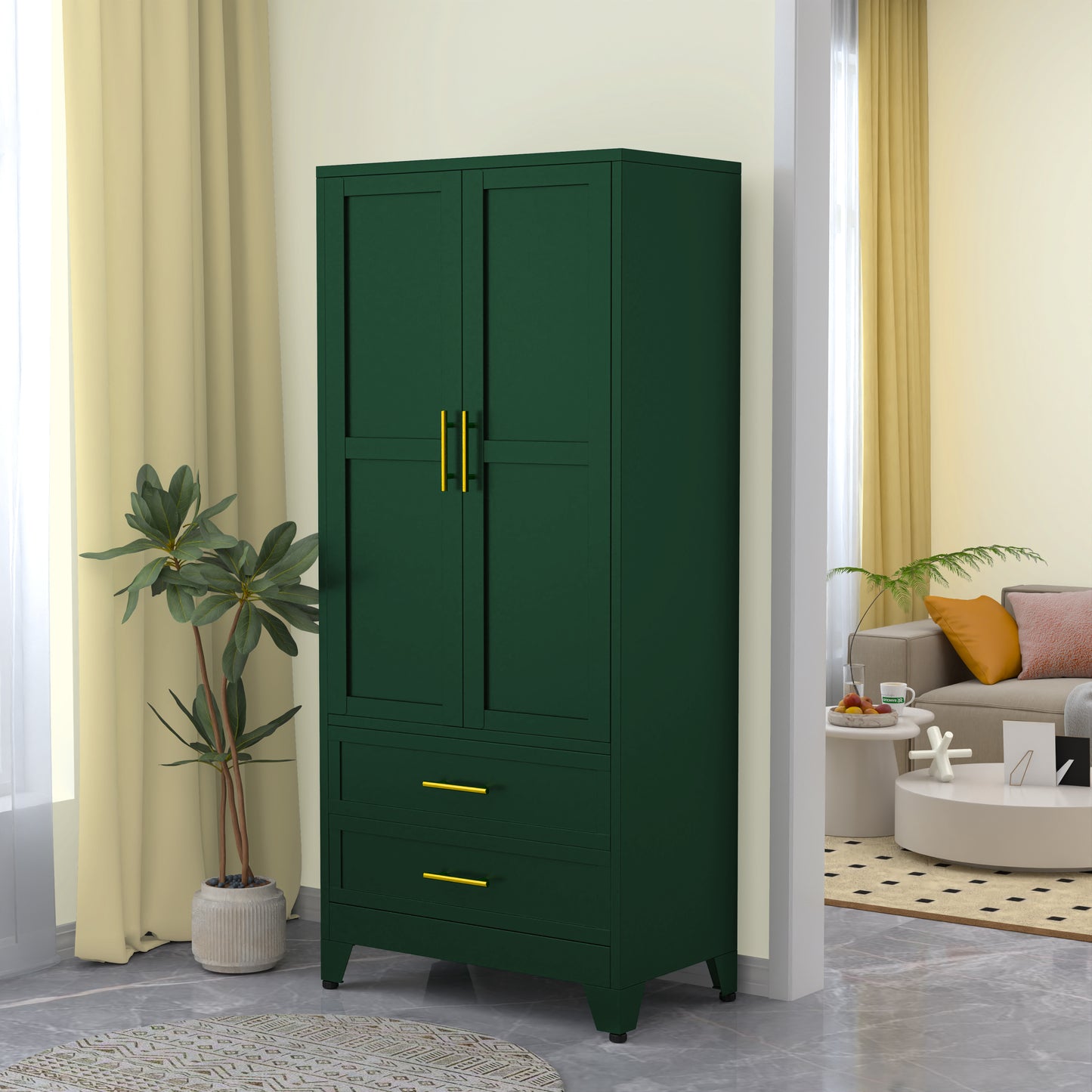 GEITIN Modern Freestanding Wardrobe Armoire with Two Drawers