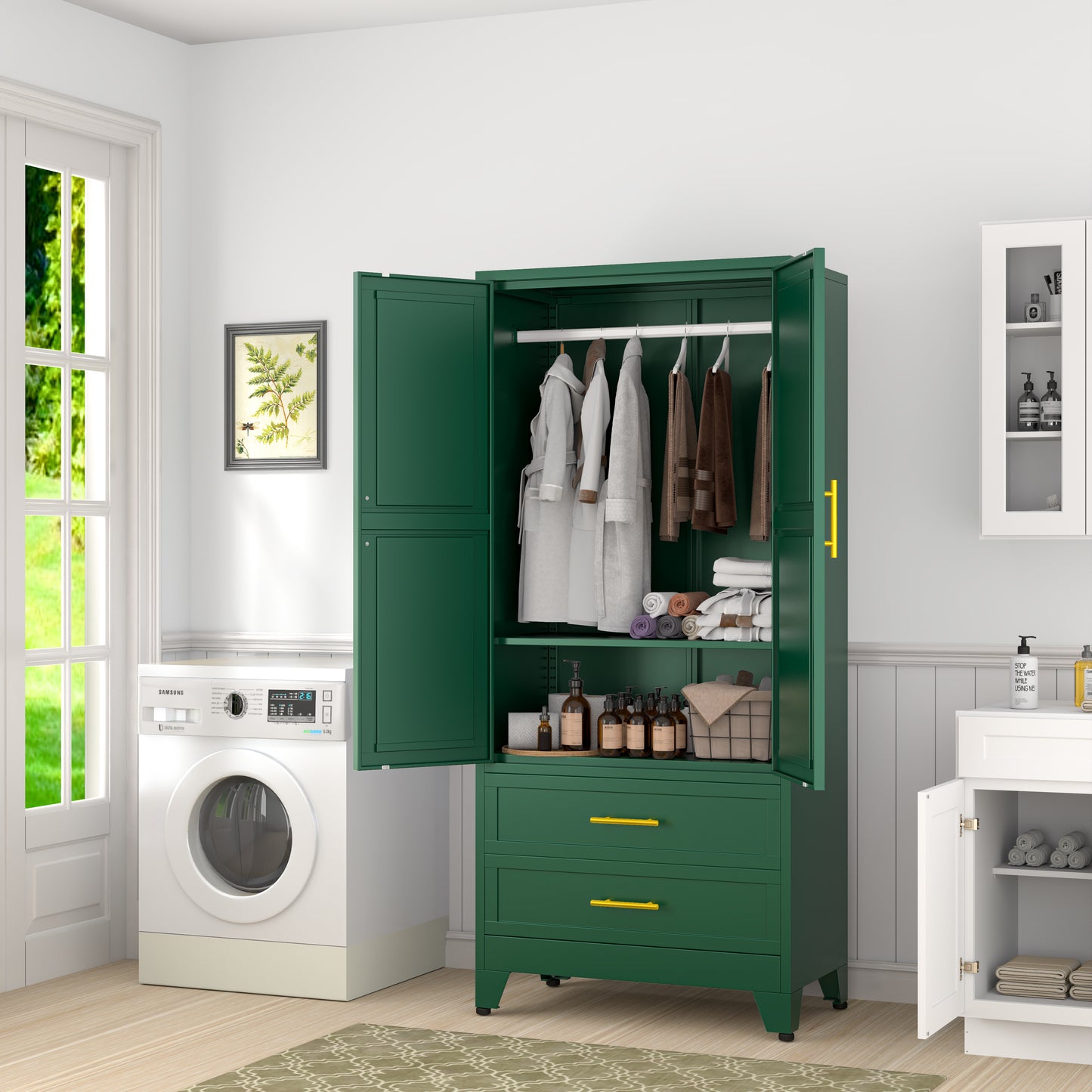 GEITIN Modern Freestanding Wardrobe Armoire with Two Drawers