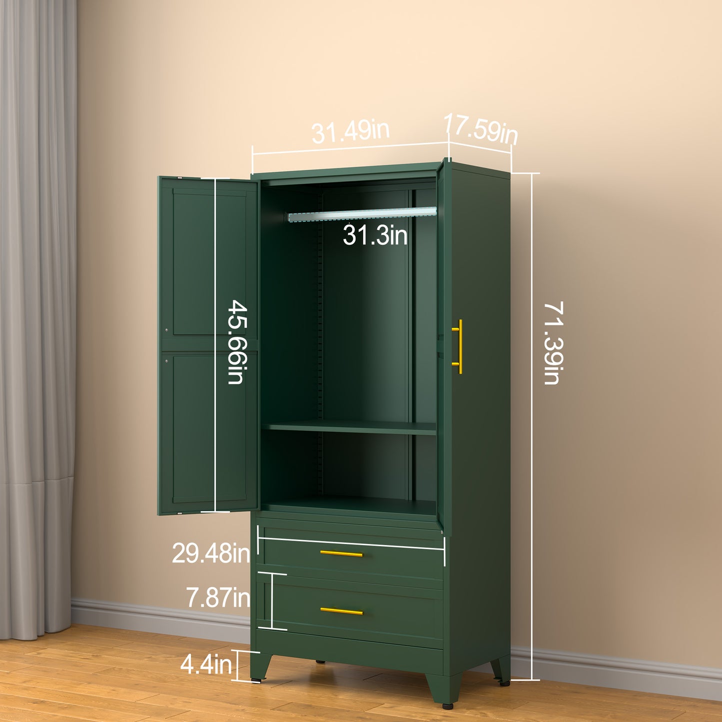 GEITIN Modern Freestanding Wardrobe Armoire with Two Drawers