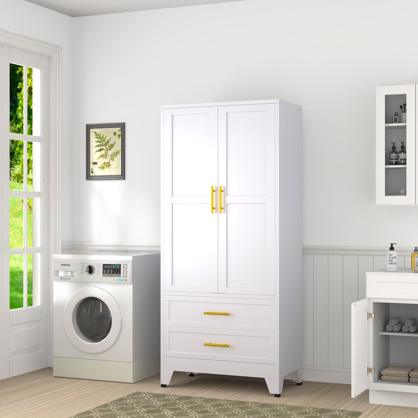 GEITIN Modern Freestanding Wardrobe Armoire with Two Drawers