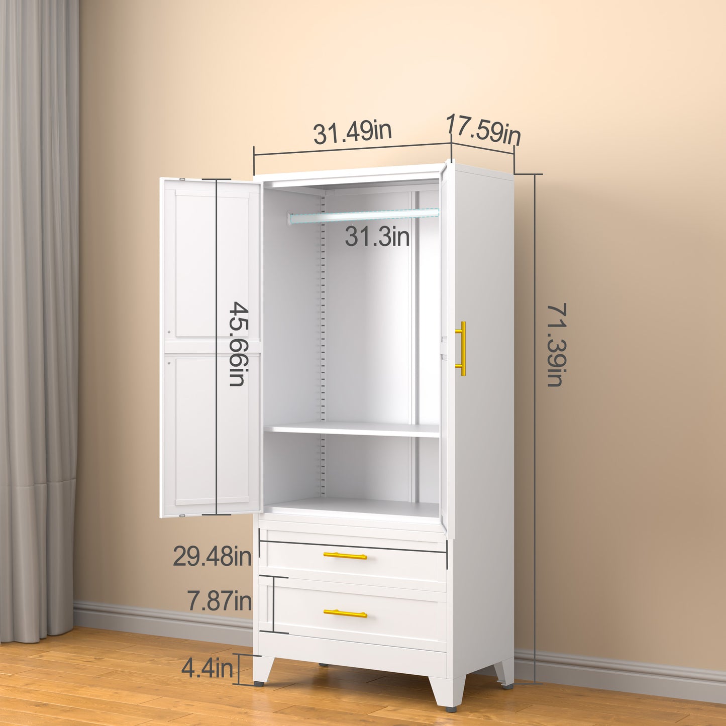 GEITIN Modern Freestanding Wardrobe Armoire with Two Drawers