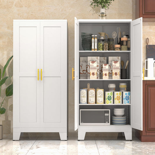 Kitchen Pantry Cabinet, Metal Storage Cabinet with Door and Shelves, Modern Freestanding Storage Cabinet for Home Office