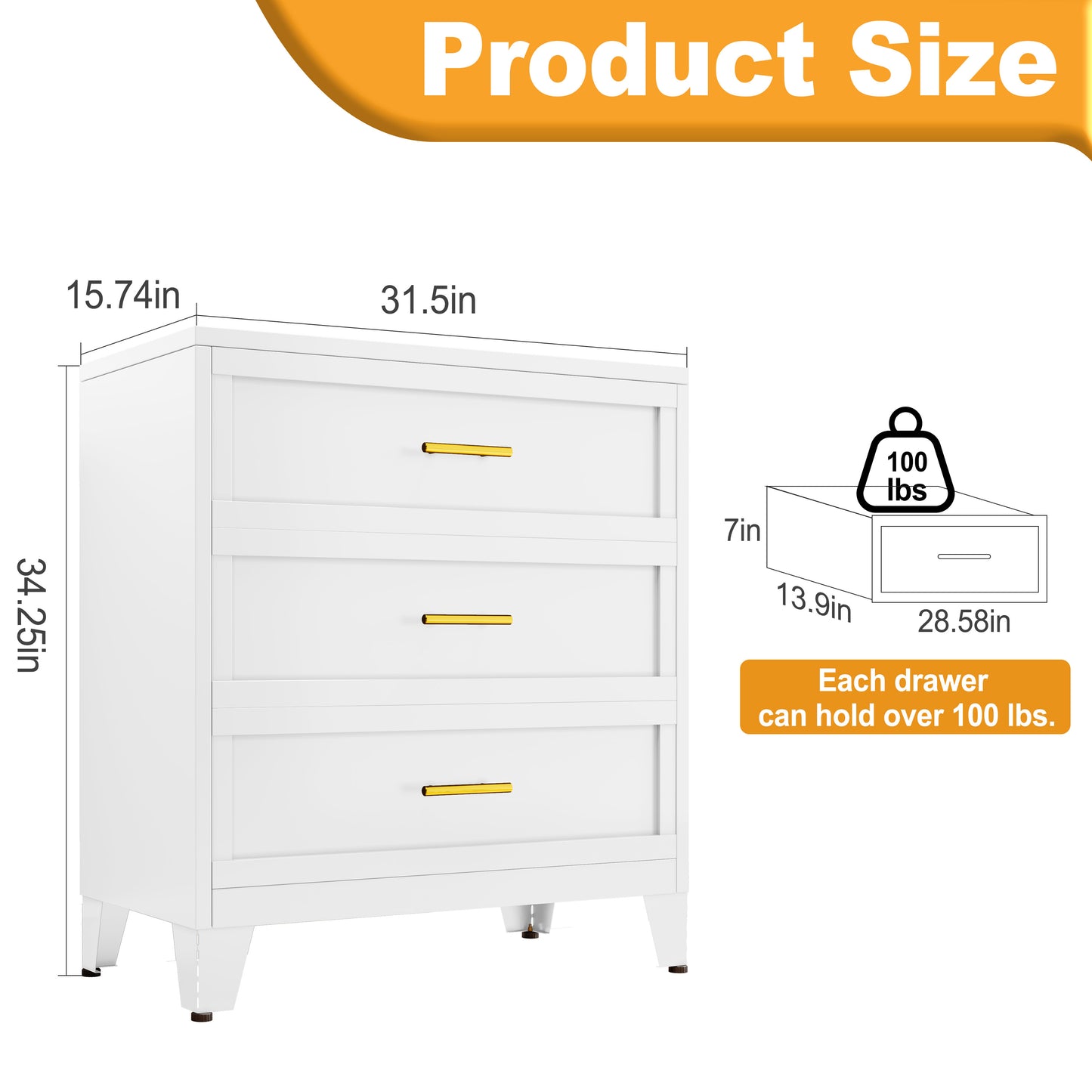 Drawer Dresser, Dressers & Chest of Drawers for Bedroom, Metal Storage Cabinet with Drawers