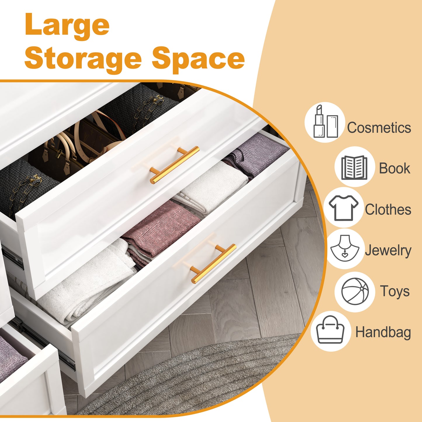 Drawer Dresser, Dressers & Chest of Drawers for Bedroom, Metal Storage Cabinet with Drawers