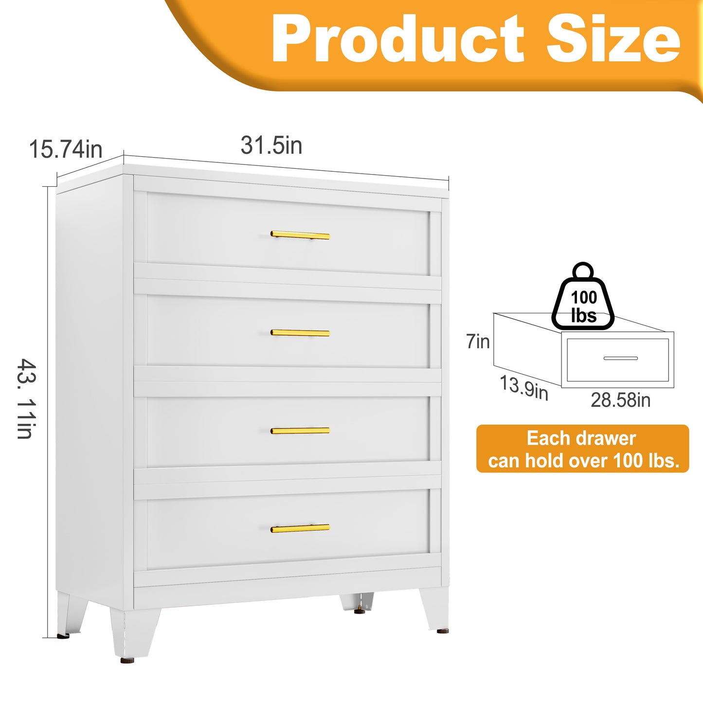 Drawer Dresser, Dressers & Chest of Drawers for Bedroom, Metal Storage Cabinet with Drawers