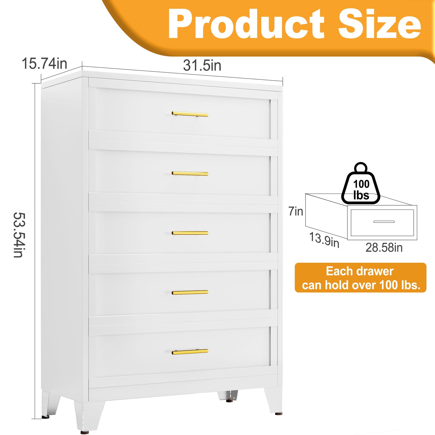 Drawer Dresser, Dressers & Chest of Drawers for Bedroom, Metal Storage Cabinet with Drawers