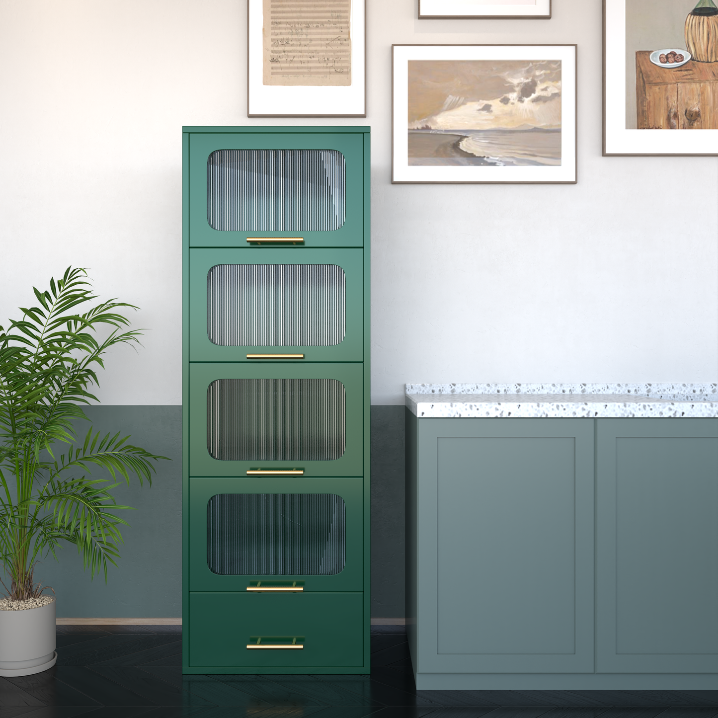 GEITIN Metal 5 Drawers Storage Cabinet with Acrylic Glass Doors