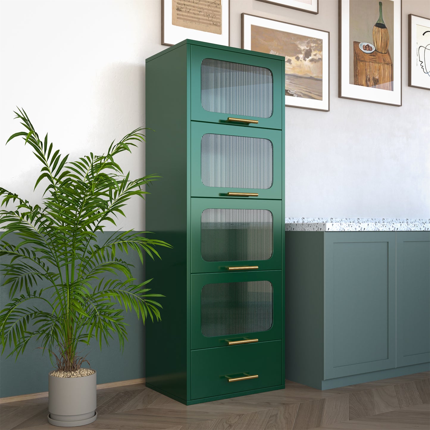 GEITIN Metal 5 Drawers Storage Cabinet with Acrylic Glass Doors